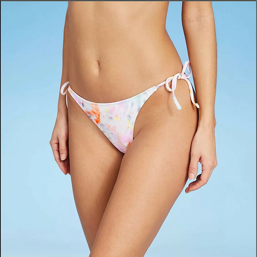 🟢3/$15 Juniors' Ribbed String Bikini Bottom - Xhilaration Multi Tie-Dye